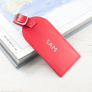 Personalised Leather Luggage Tag in Red