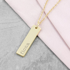 Personalised Gold Plated Statement Bar Necklace Engraved with Serif Font Option