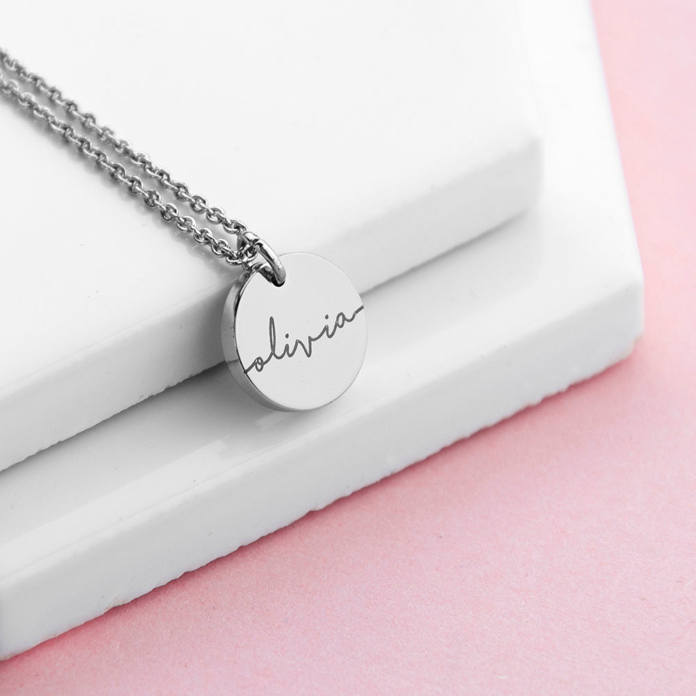 Personalised sterling silver plated disc necklace