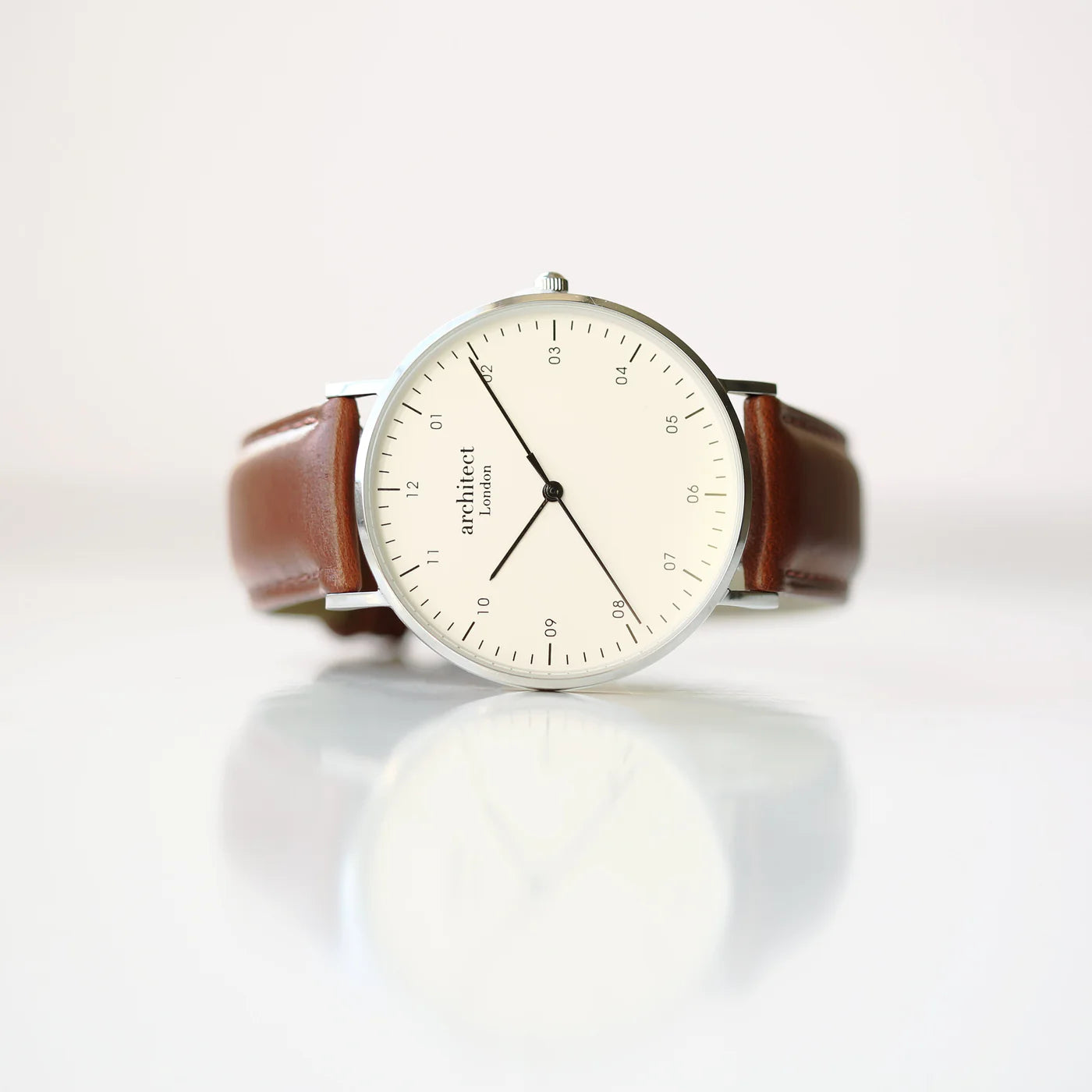 Mens watch leather band 2025 white face