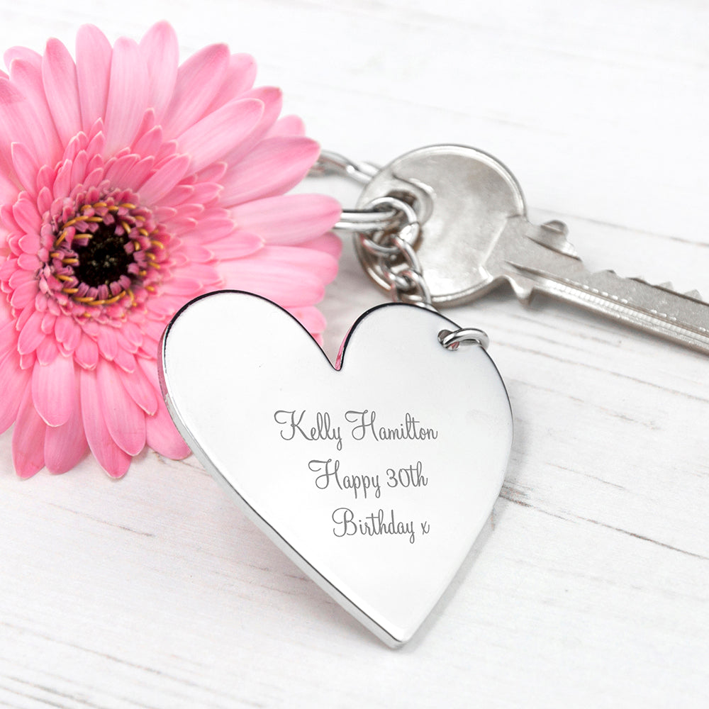 Engraved Silver Plated Heart Keyring