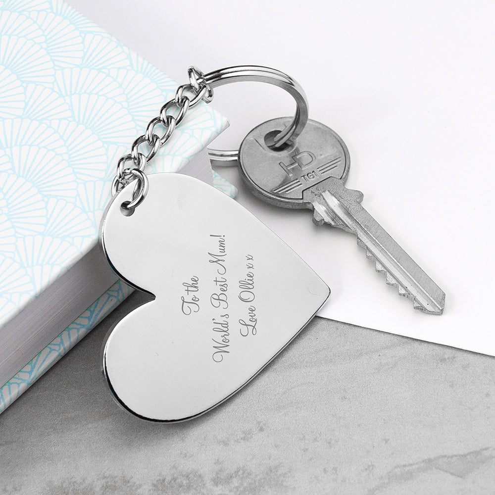 Engraved Silver Plated Heart Keyring