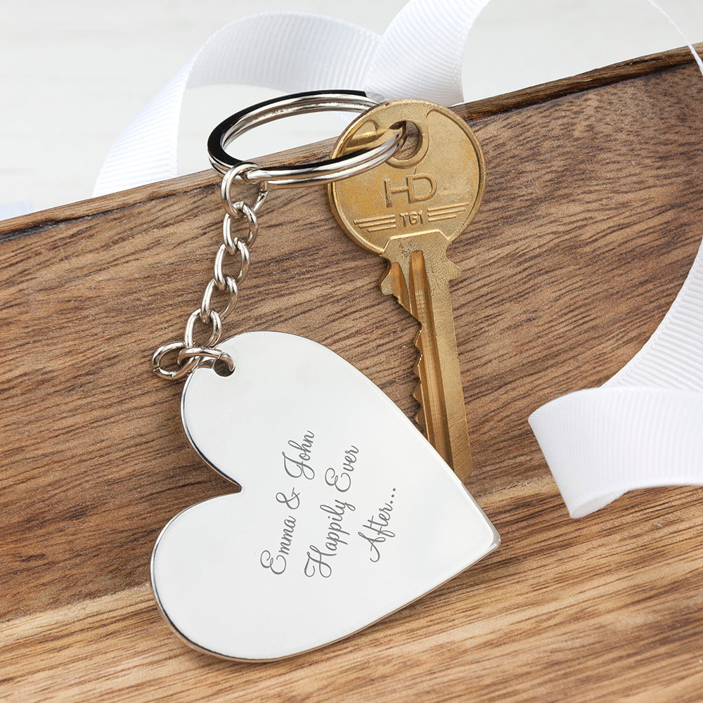 Engraved Silver Plated Heart Keyring Made For You