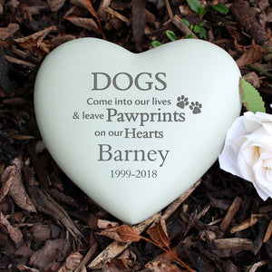 Image of an engraved heart shaped memorial stone for a dog