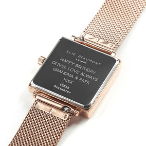 Personalised Elie Beaumont Bayswater Rose Gold Watch Engraved with Sans Serif Font