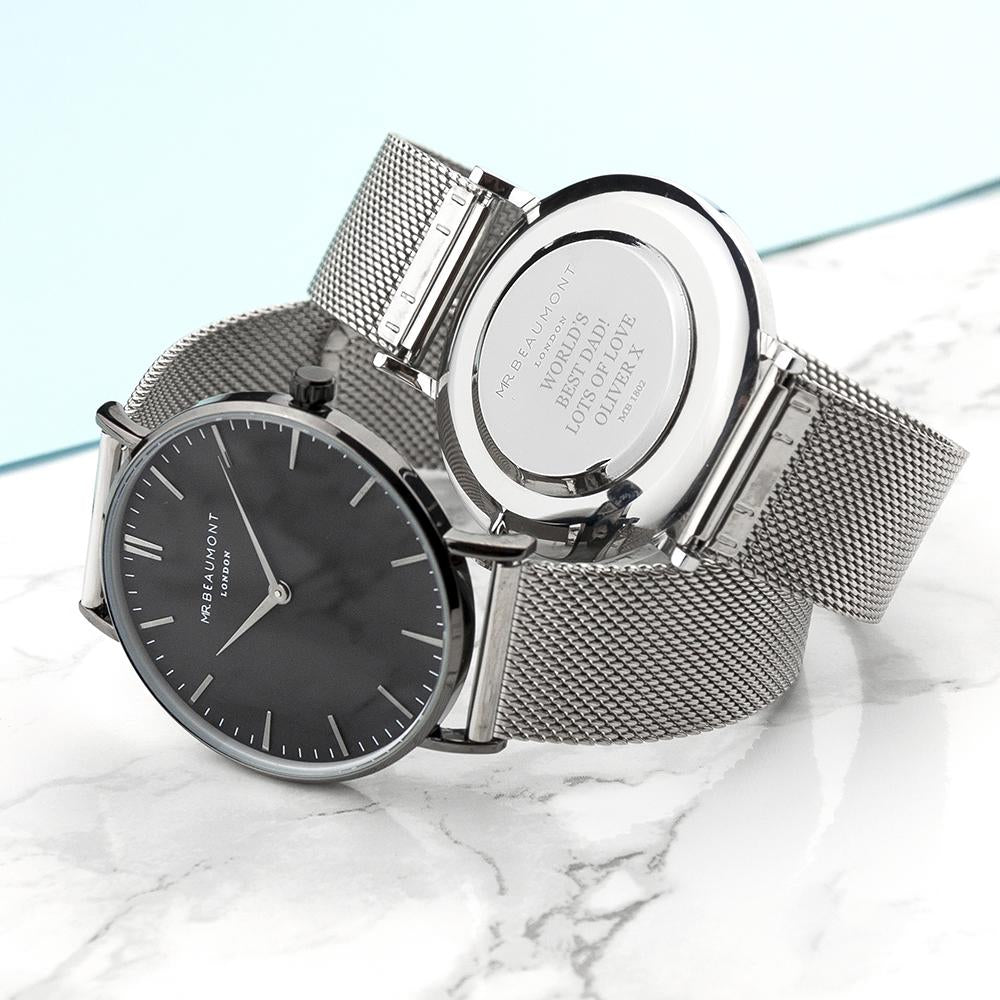 Mr Beaumont Metallic Silver Watch with Black Face