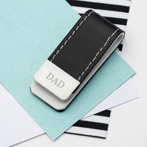 Personalised Black Leather Money Clip with Serif Font
