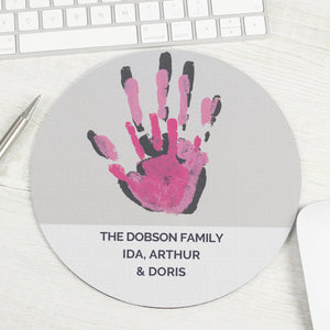 Image of a round mouse mat that can be personalised with your childs own art work. You can choose to have the artwork fill the entire mouse mat or you can add your own text which will be printed underneath the artwork.