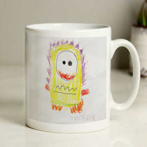 Image of a mug that can be printed with your child's own drawing on the front of the mug. You can choose to add your own message on the back of the mug or the drawing can also be printed on the reverse as well as the front.