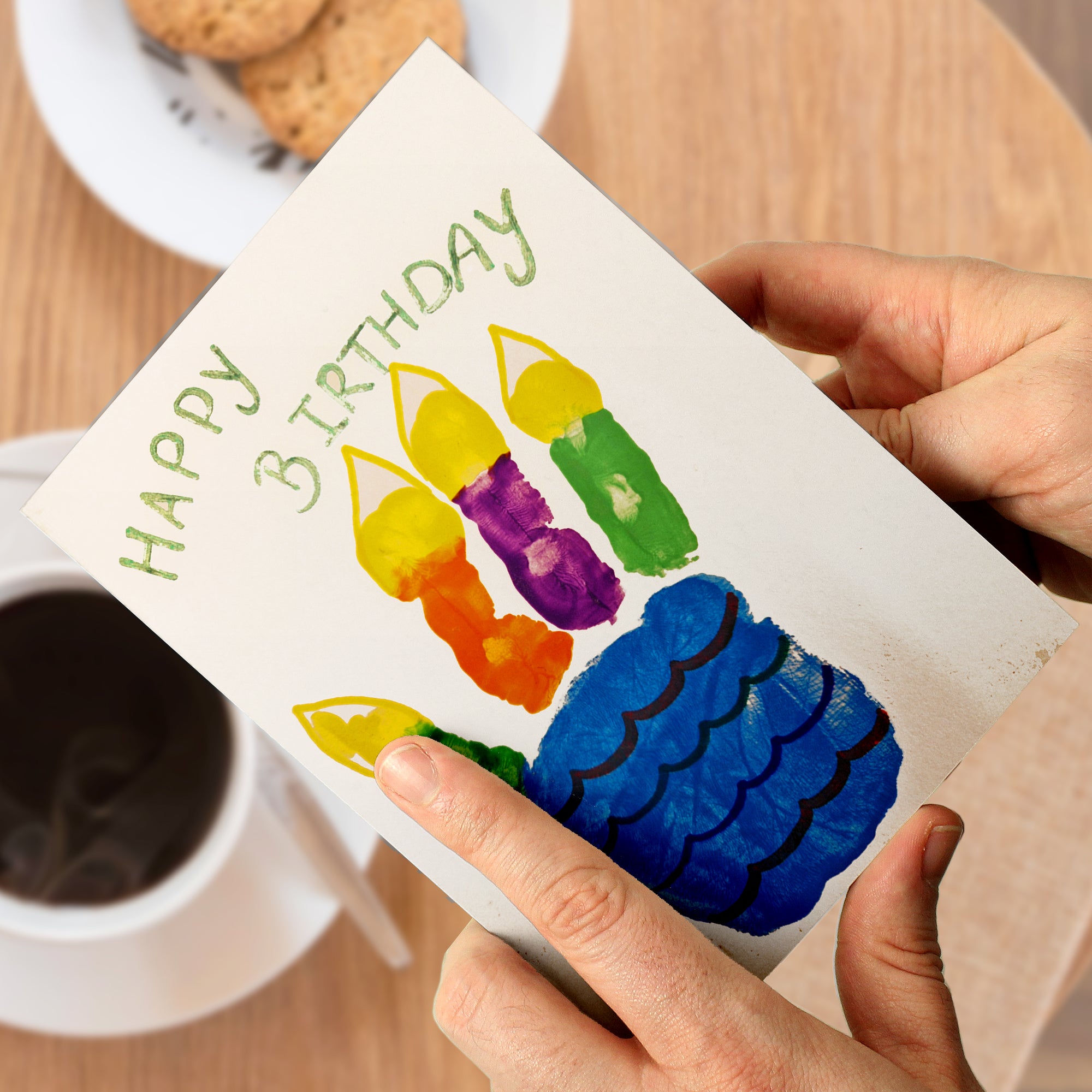 Image of a greetings card which has your own artwork printed on the front. The insider of the card can be personalised with your own text over up to 7 lines which will be printed in a black handwritten style font. The card comes with a white envelope.