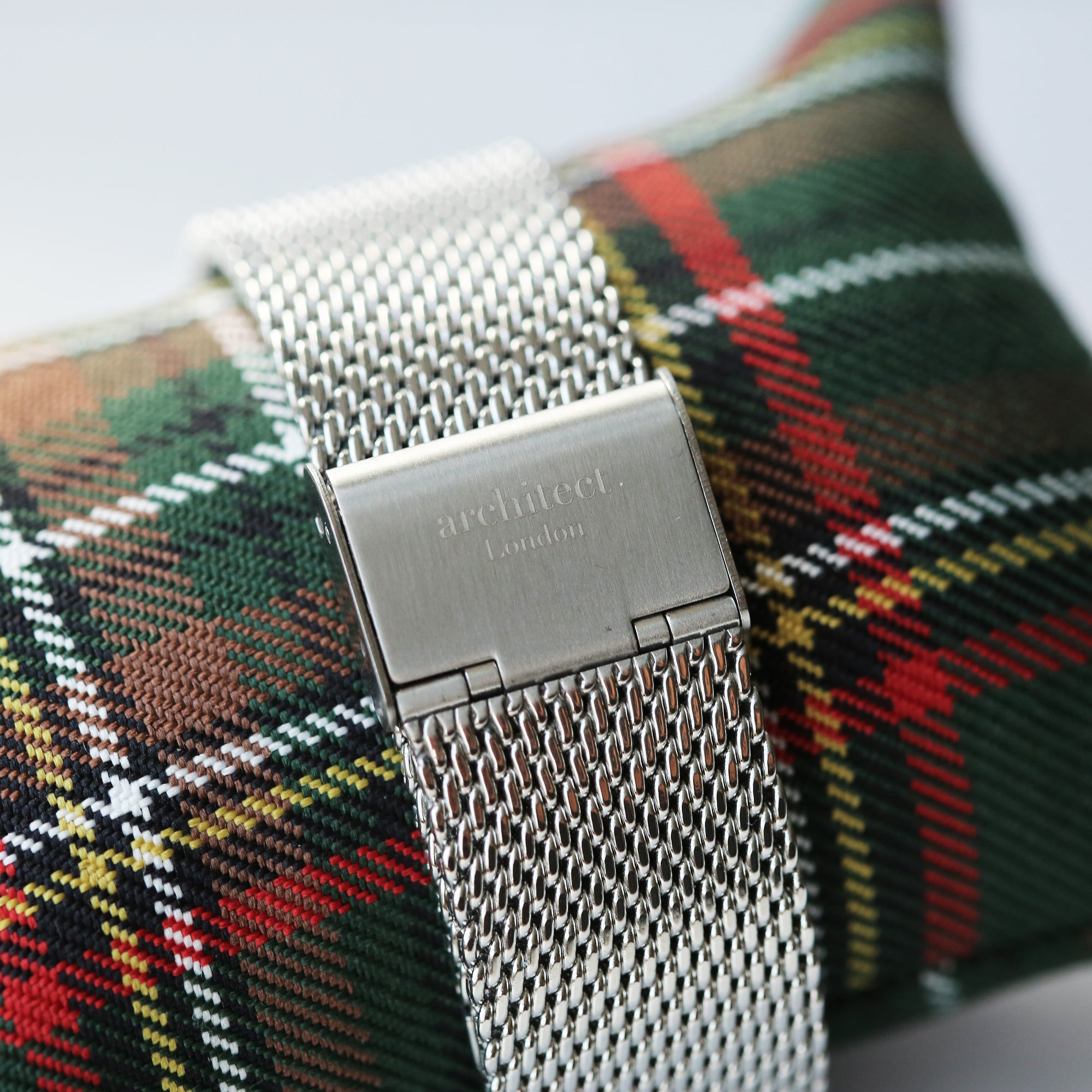 Image of the stainless steel mesh strap for a watch by The Architect Watch Company London.
