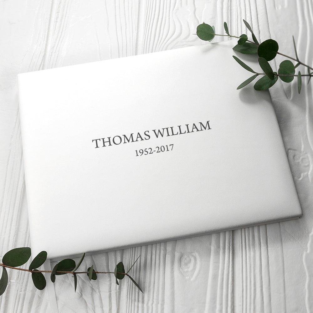 Engraved White Leather Memorial Book Large Size
