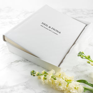 Large Sized Engraved White Leather Photo Album Available in 3 Sizes