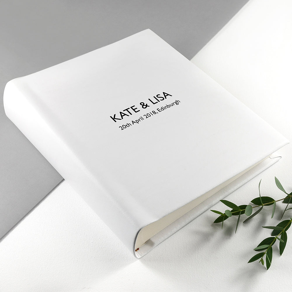 Medium Sized Engraved White Leather Photo Album Available in 3 Sizes