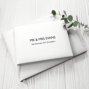 Small Engraved White Leather Guest Book Available in 3 Sizes