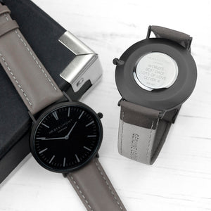 Personalised Mr Beaumont Leather Matt Grey Watch Engraved With Sans Serif Font Option