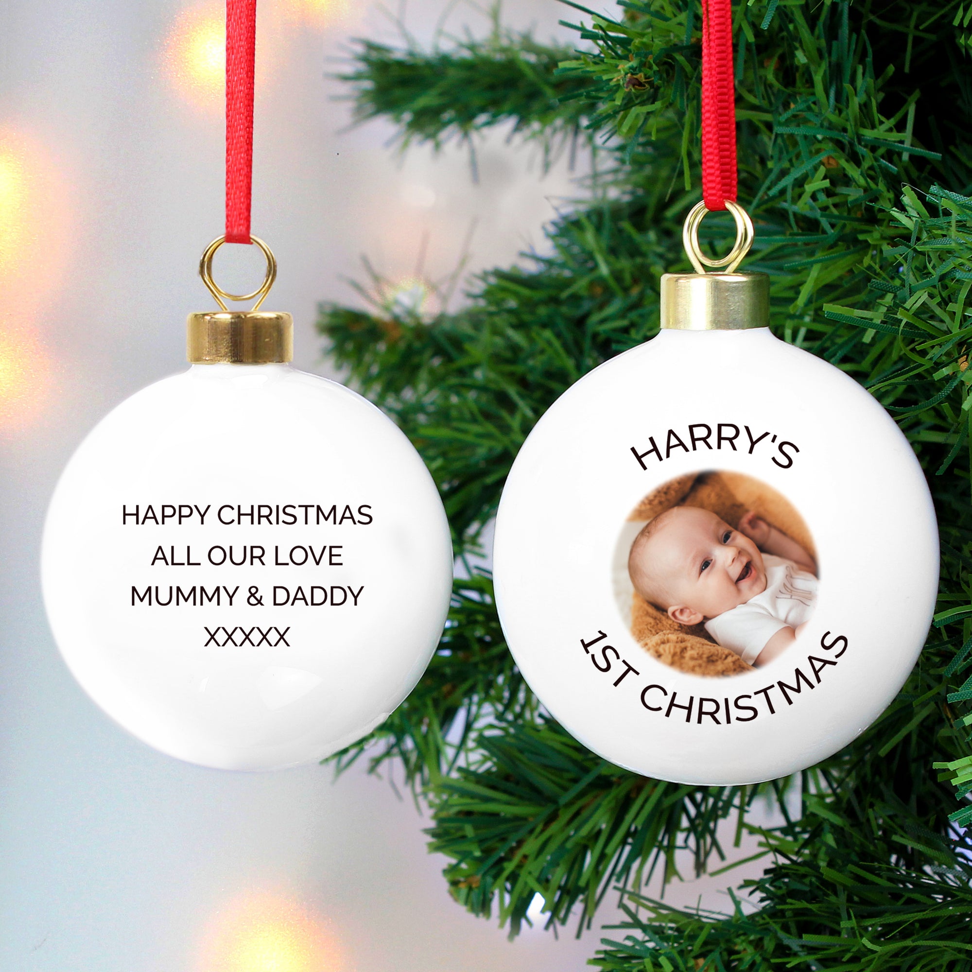 Photo Christmas Bauble with Free Text