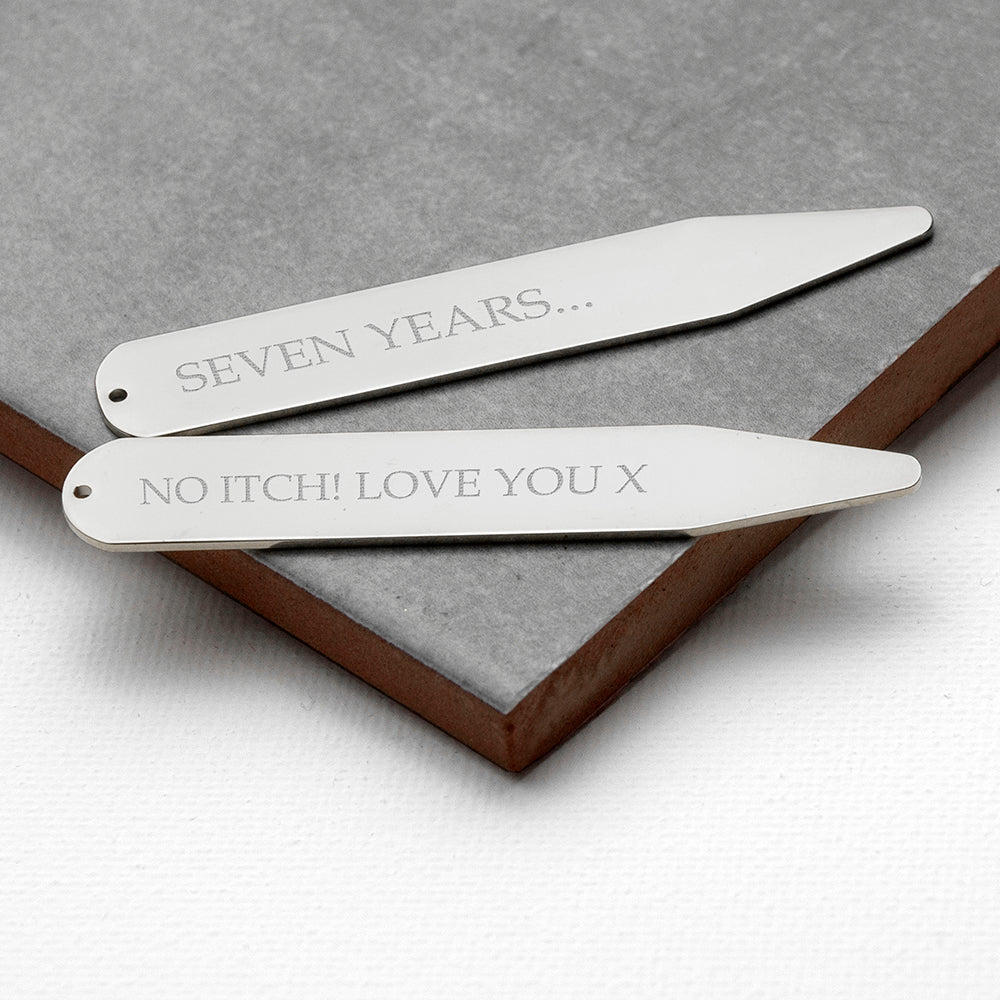 Engraved silver rhodium plated collar stiffeners