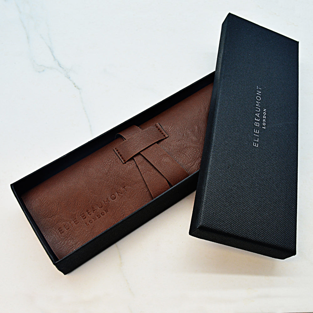 Leather Watch Protector and Gift Box for Personalised Elie Beaumont Oxford Large Black/Black Watch