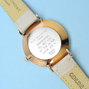 Sans Serif Font Engraved on Personalised Elie Beaumont Oxford Large Stone/White Watch