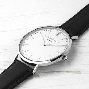 Personalised Mr Beaumont Leather Black/Silver Case Watch