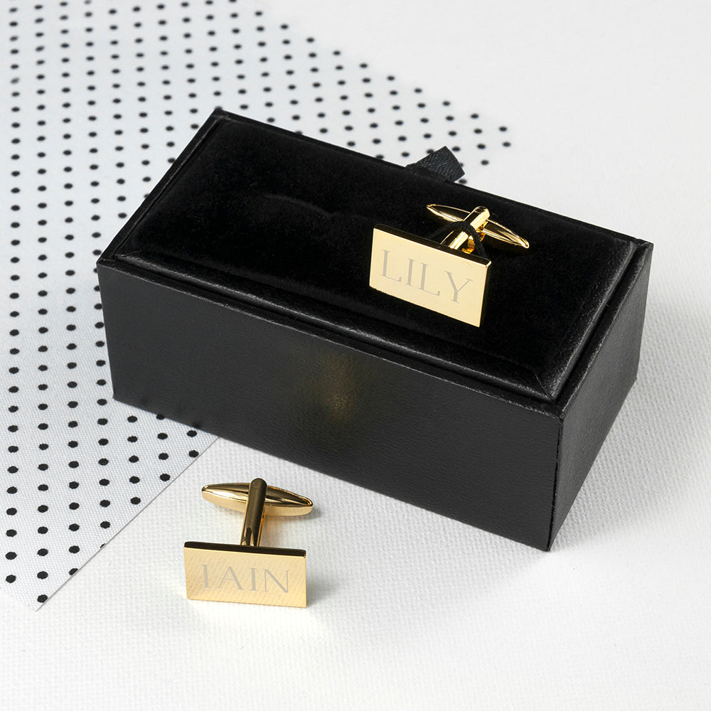 Personalised Gold Plated Rectangular Cufflinks
