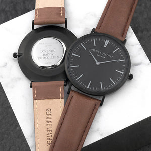 Personalised Mr Beaumont Leather Matt Brown Watch Engraved with Serif Font Option