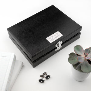 Engraved Cufflink / Trinket Box in Black PU Leather