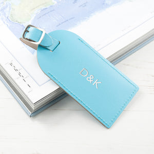 Personalised Leather Luggage Tag in Pastel Blue