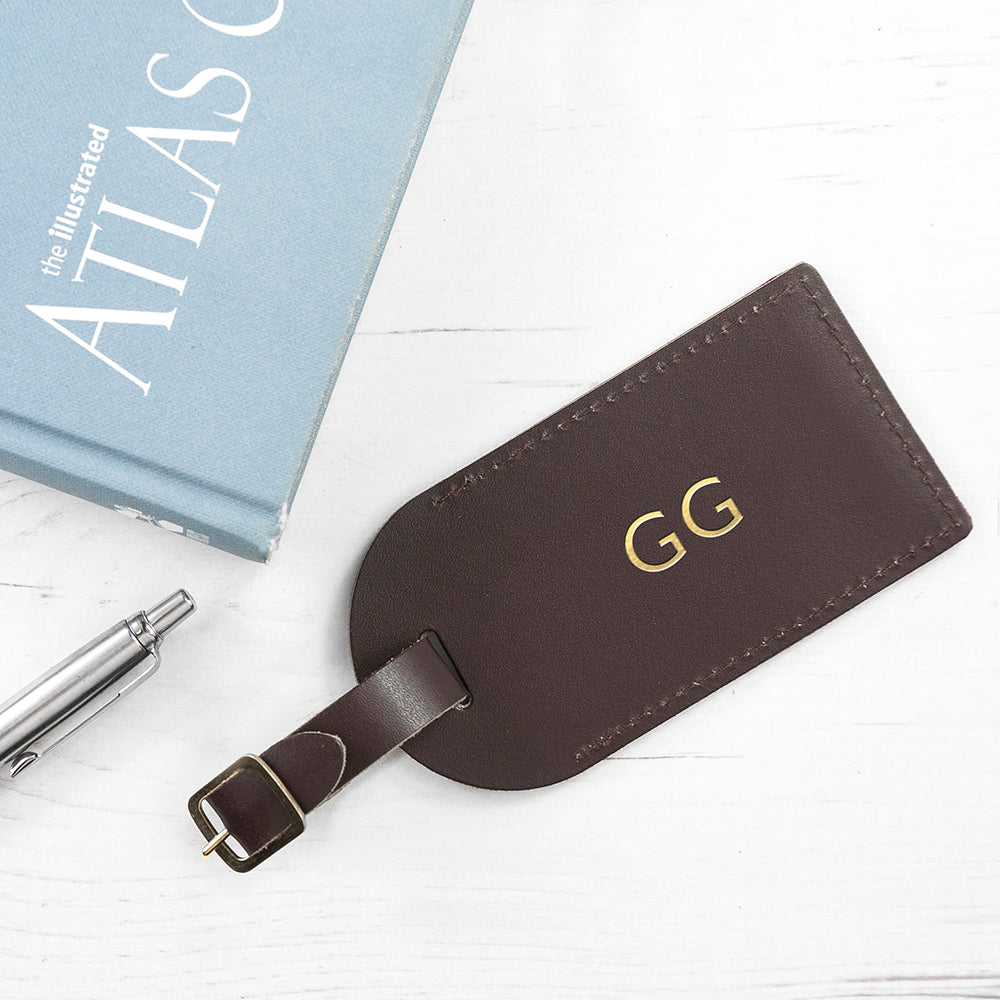 Personalised Leather Luggage Tag in Brown