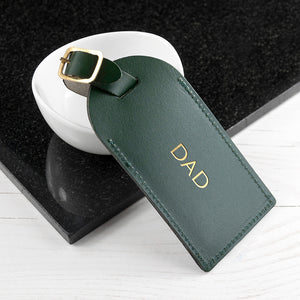 Personalised Leather Luggage Tag in Dark Green