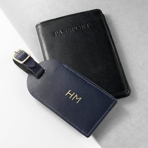 Personalised Leather Luggage Tag in Navy