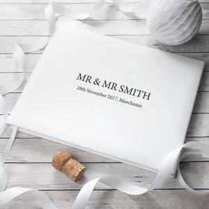 Large Engraved White Leather Guest Book Available in 3 Sizes