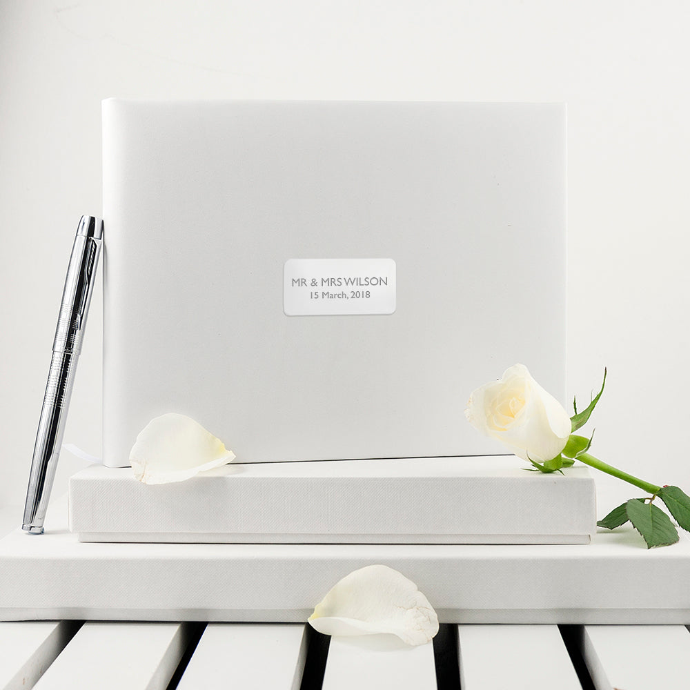 Personalised White Leather Guest Book available in 3 sizes