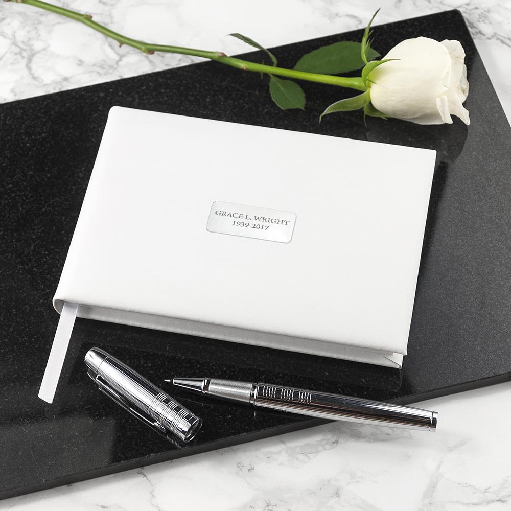 Personalised White Leather Memorial Book 