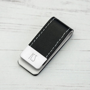 Personalised Black Leather Money Clip with Tall Font