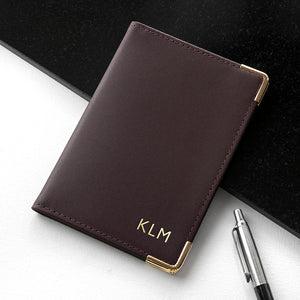 Personalised leather passport holder in brown