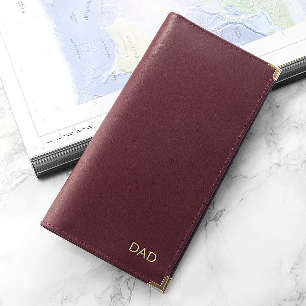 Burgundy Personalised Leather Travel Wallet