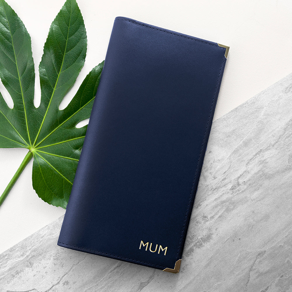 Navy Personalised Leather Travel Wallet