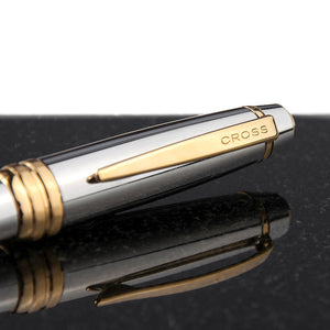 Close up Photo of Top of Engraved Cross Bailey Medalist Pen with Sans Serif Font