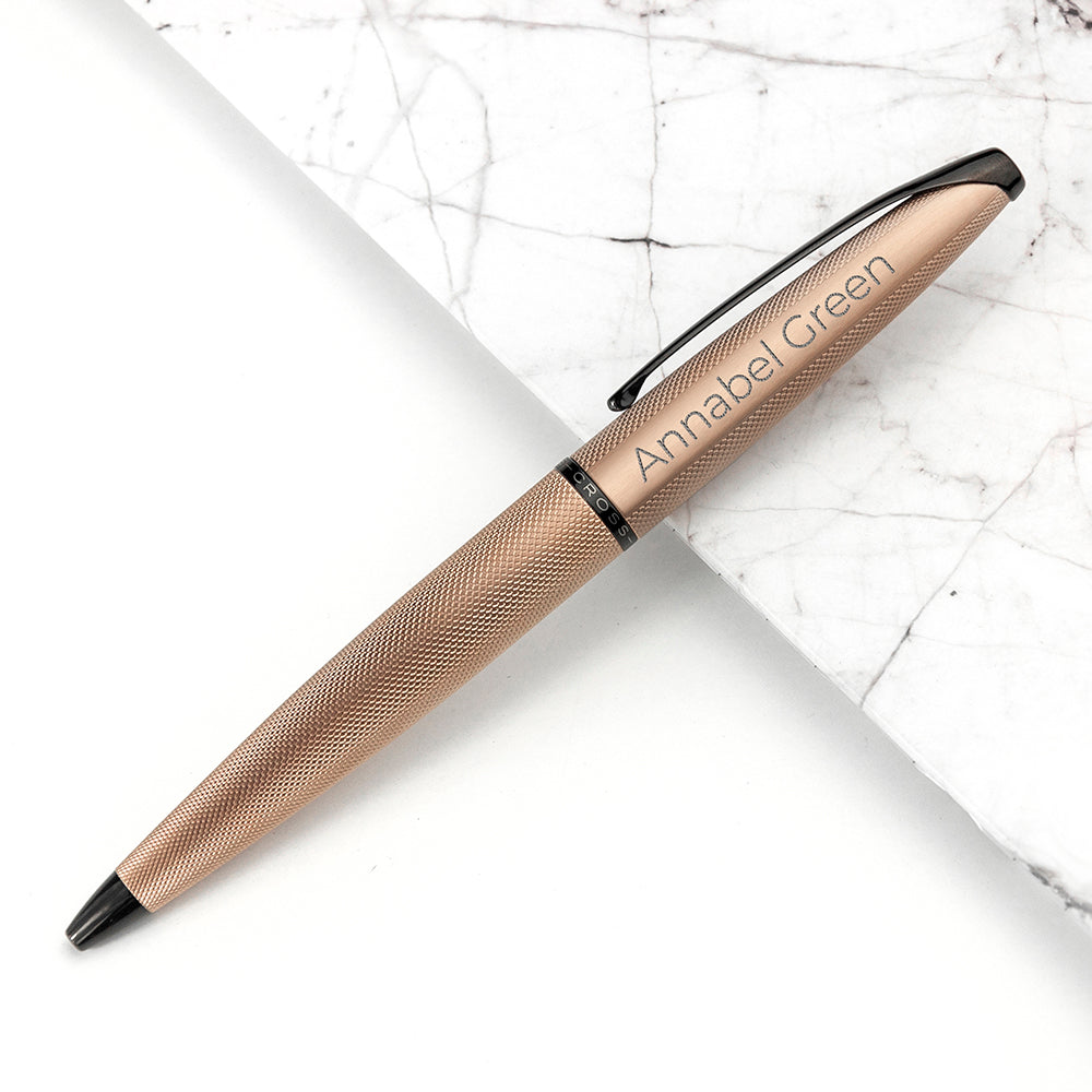 Personalised Cross ATX Ballpoint Pen in Rose Gold Engraved with Sans Serif Font