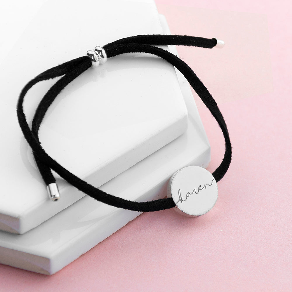 Personalised Black Suede Bracelet wtih Silver Coloured Tag