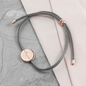 Personalised Grey Suede Bracelet wtih Rose Gold Coloured Tag