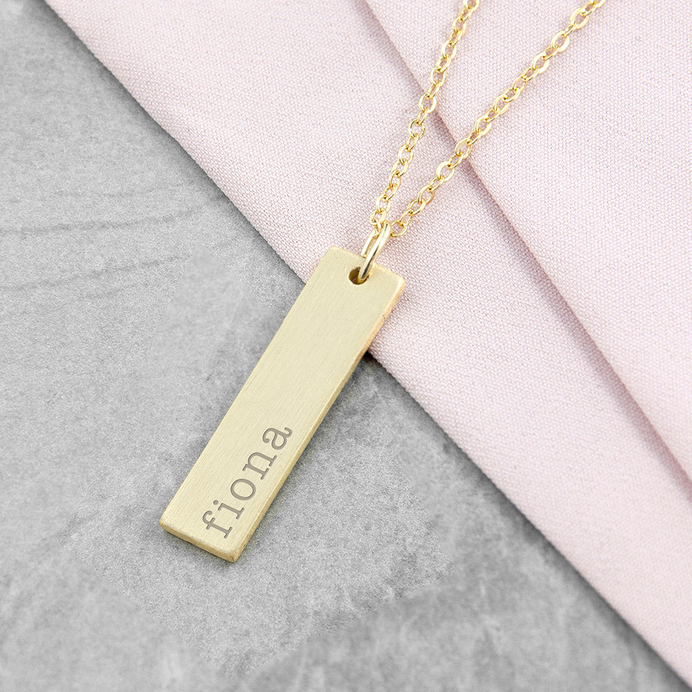 Personalised Gold Plated Statement Bar Necklace Engraved with Serif Font Option