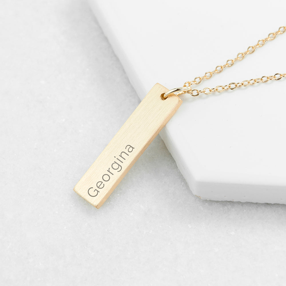 Personalised Gold Plated Statement Bar Necklace Engraved with Sans Serif Font Option