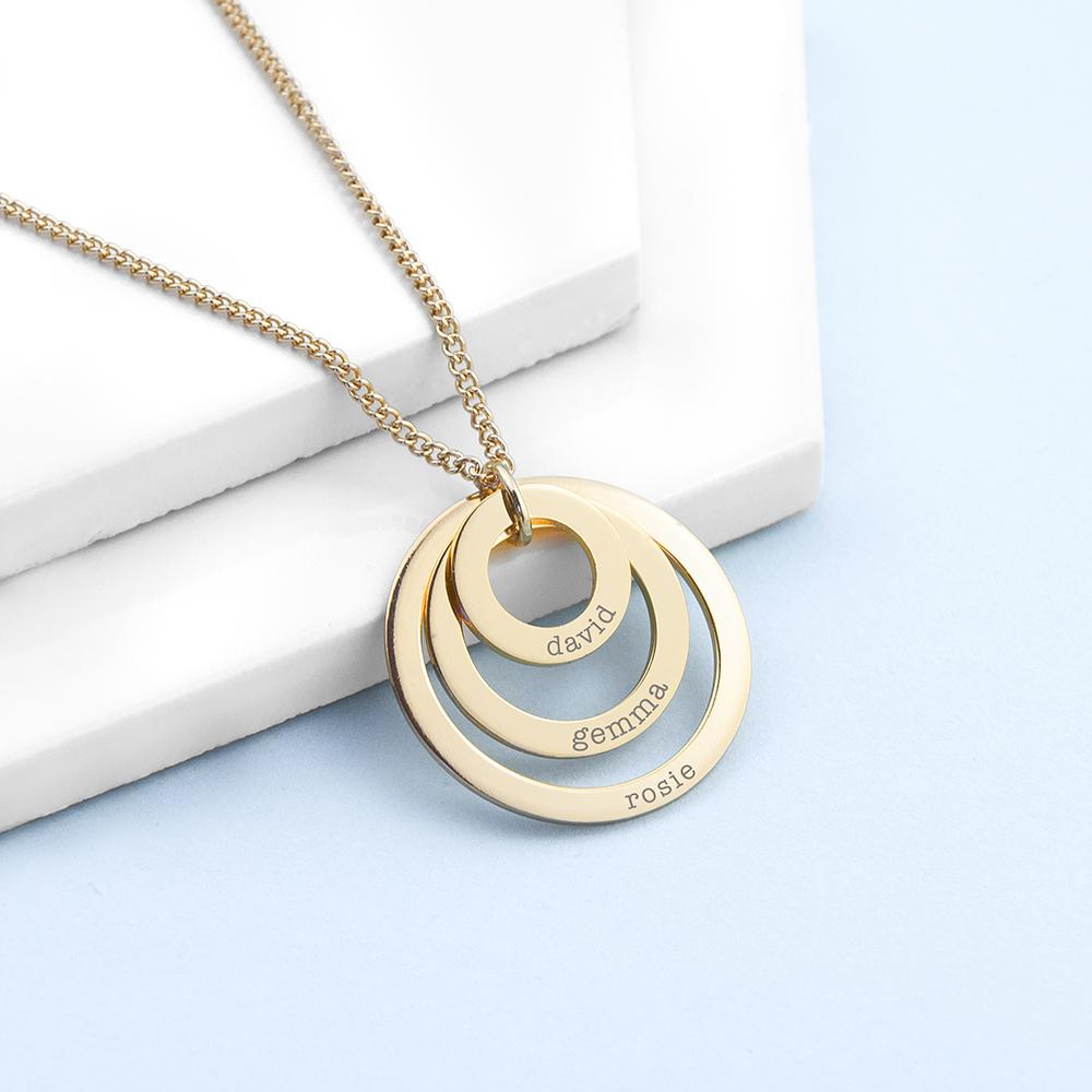 Personalised Gold Plated Rings of Love Necklace Engraved with Sans Serif Font