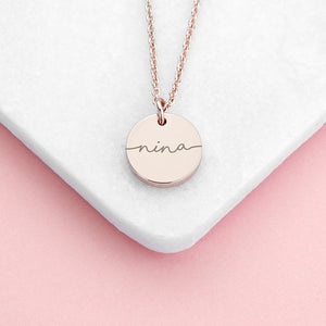 Personalised rose gold plated disc necklace