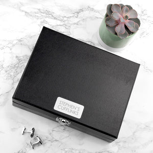 Engraved Cufflink / Trinket Box in Black PU Leather