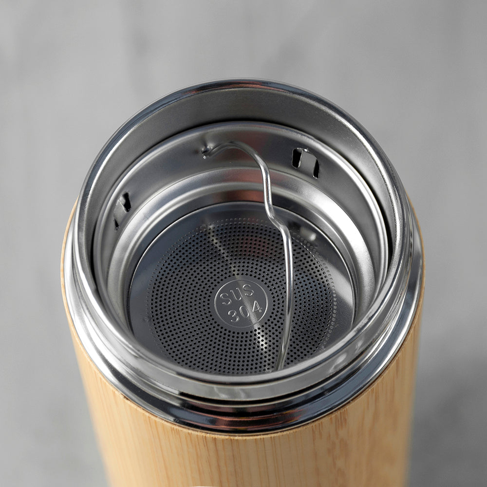 Tea strainer insert within our personalised bamboo vacuum flask 