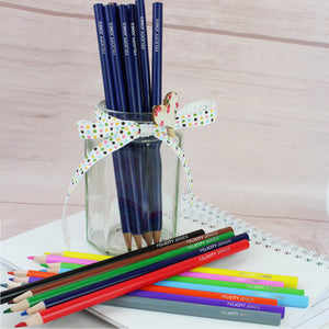 Pack of 20 personalised pencils, 12 are colouring pencils and 8 are HB. The name will be printed onto them in uppercase.
